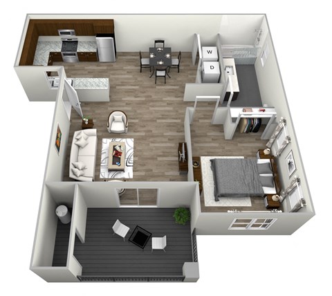 Floor plan for 1 bed, 1 bath, 821 sqft